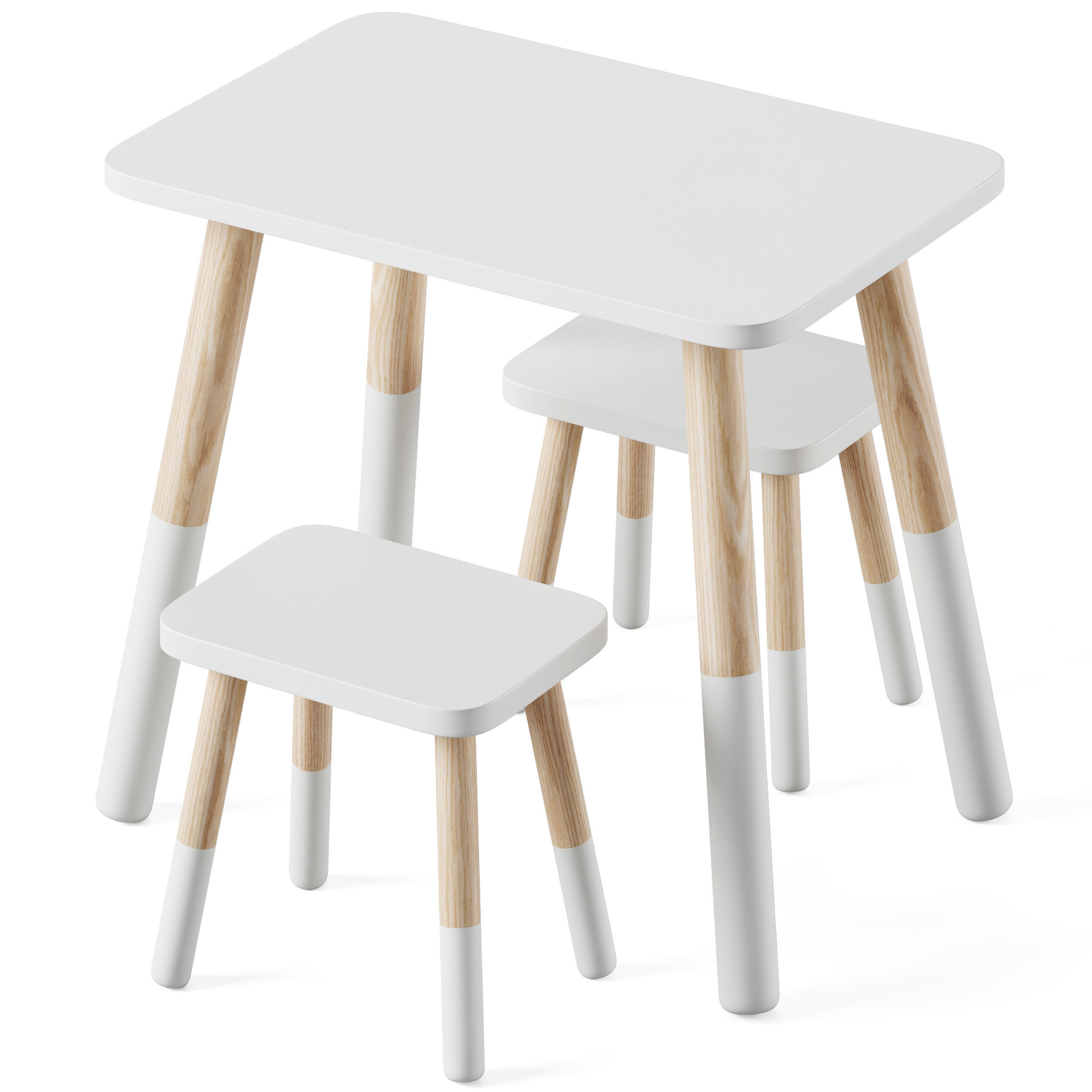 Wooden children table and chairs by Sklum 3D model_2