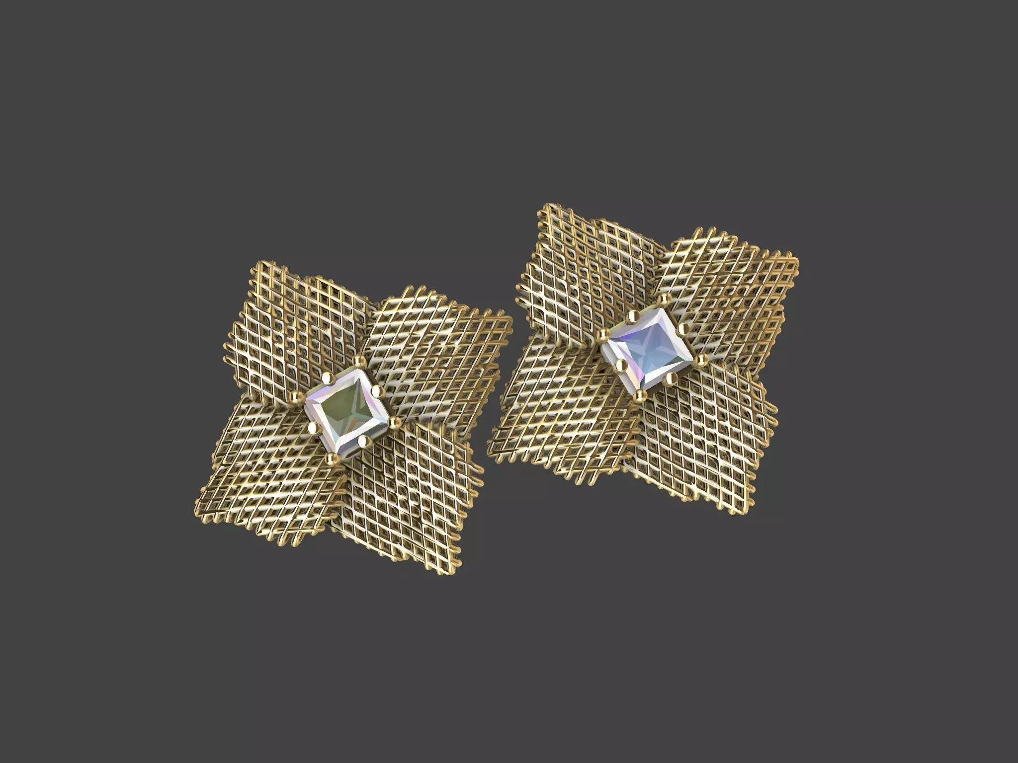 Princess Cut Jali Earrings stl verified 3D print model_0