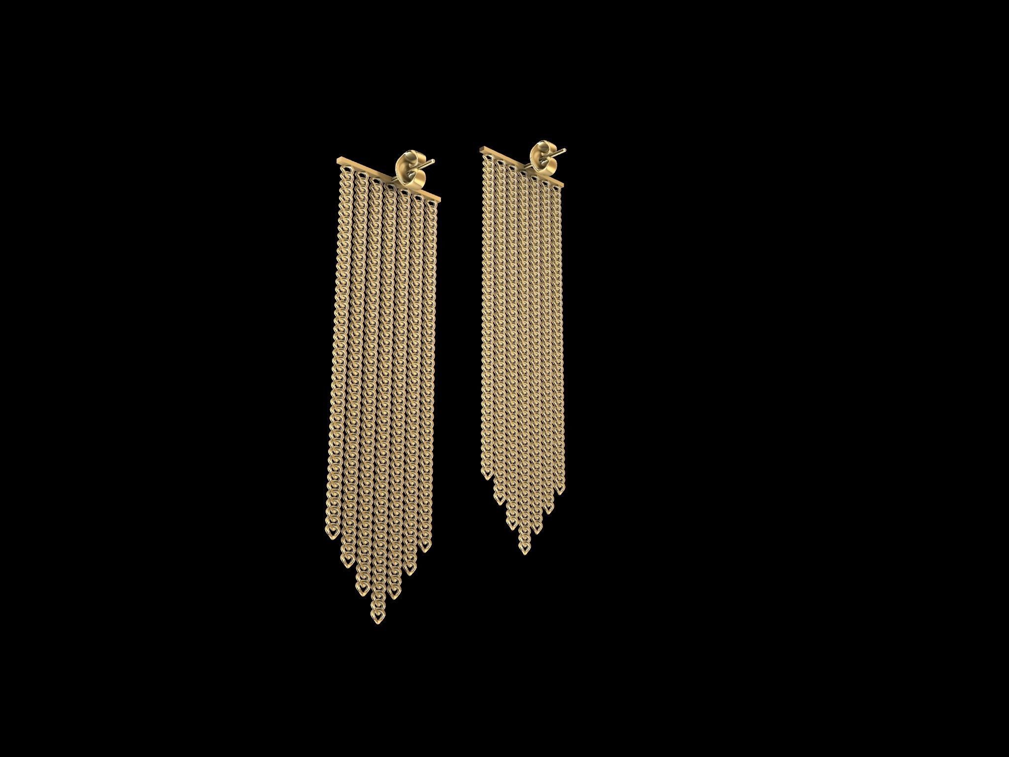Modern Chain Earrings 3d Model 3D print model_9