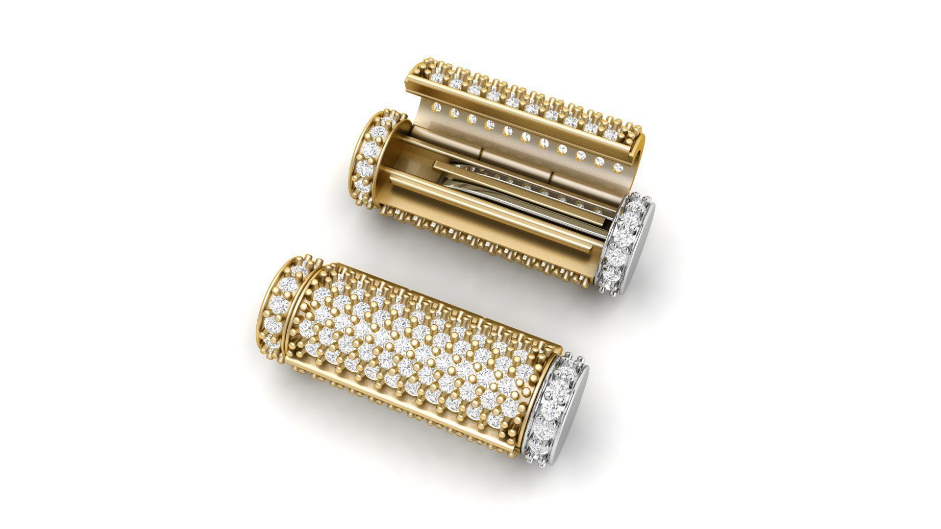 8 mm x 25 mm  Round Flip Diamond Lock Box for Chain and Necklace 3D print model_5