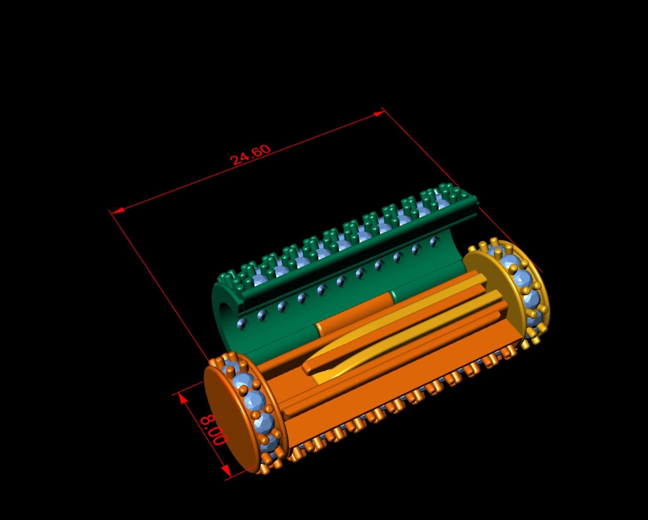 8 mm x 25 mm  Round Flip Diamond Lock Box for Chain and Necklace 3D print model_11