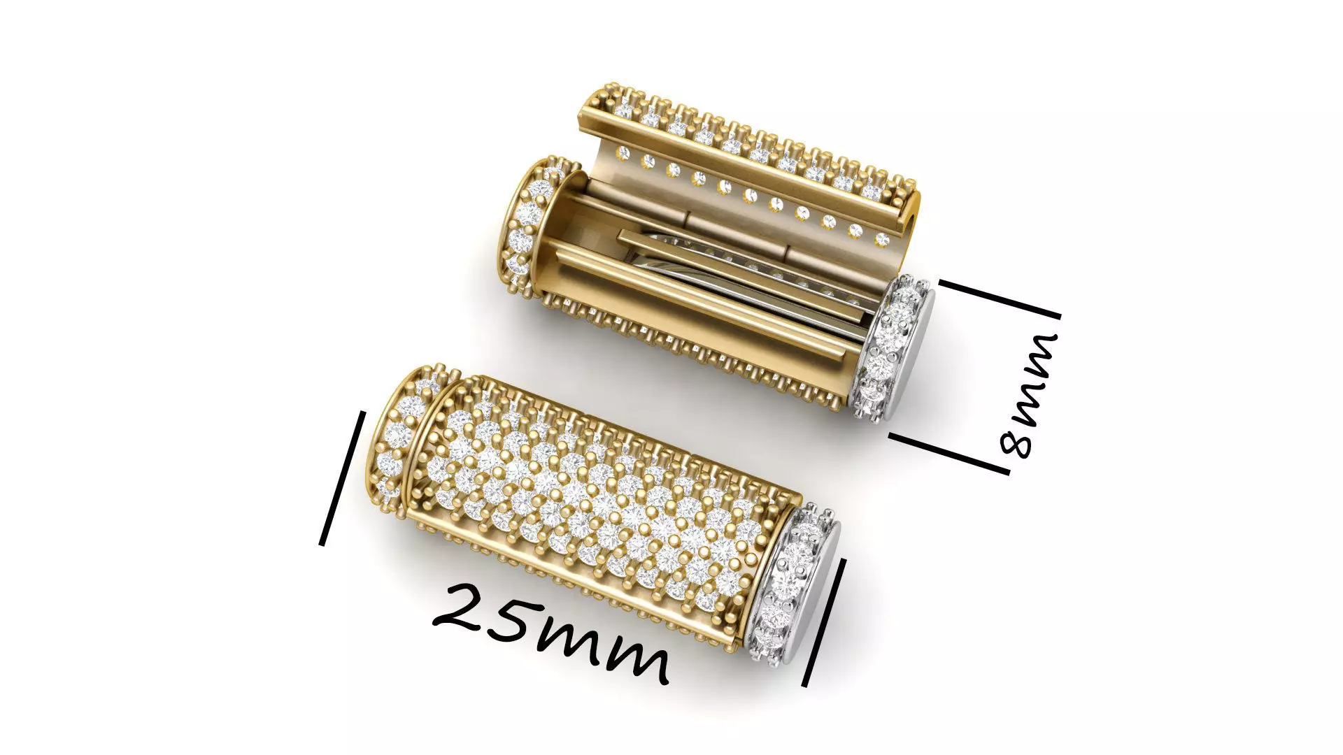 8 mm x 25 mm  Round Flip Diamond Lock Box for Chain and Necklace 3D print model_0