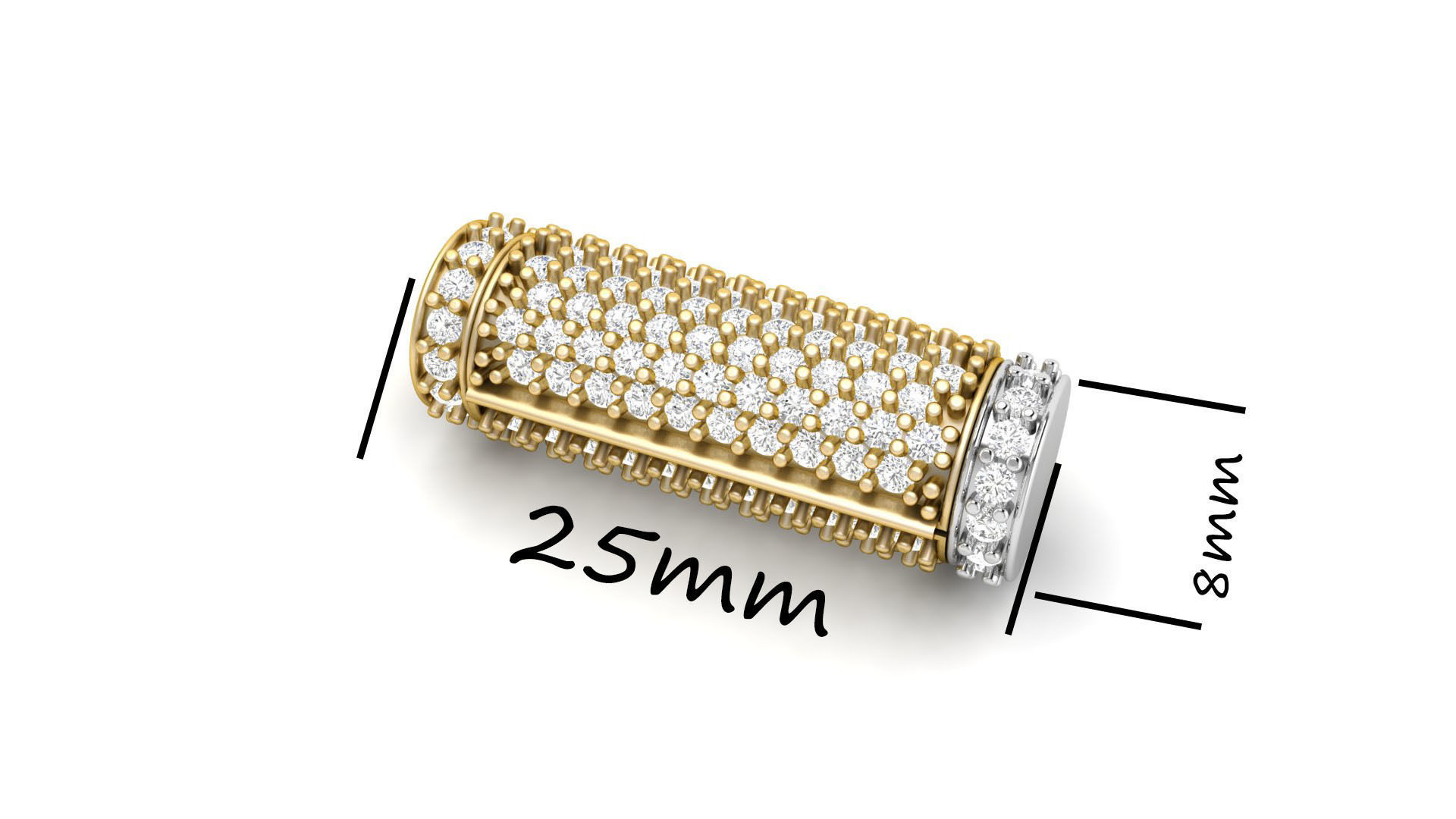 8 mm x 25 mm  Round Flip Diamond Lock Box for Chain and Necklace 3D print model_1