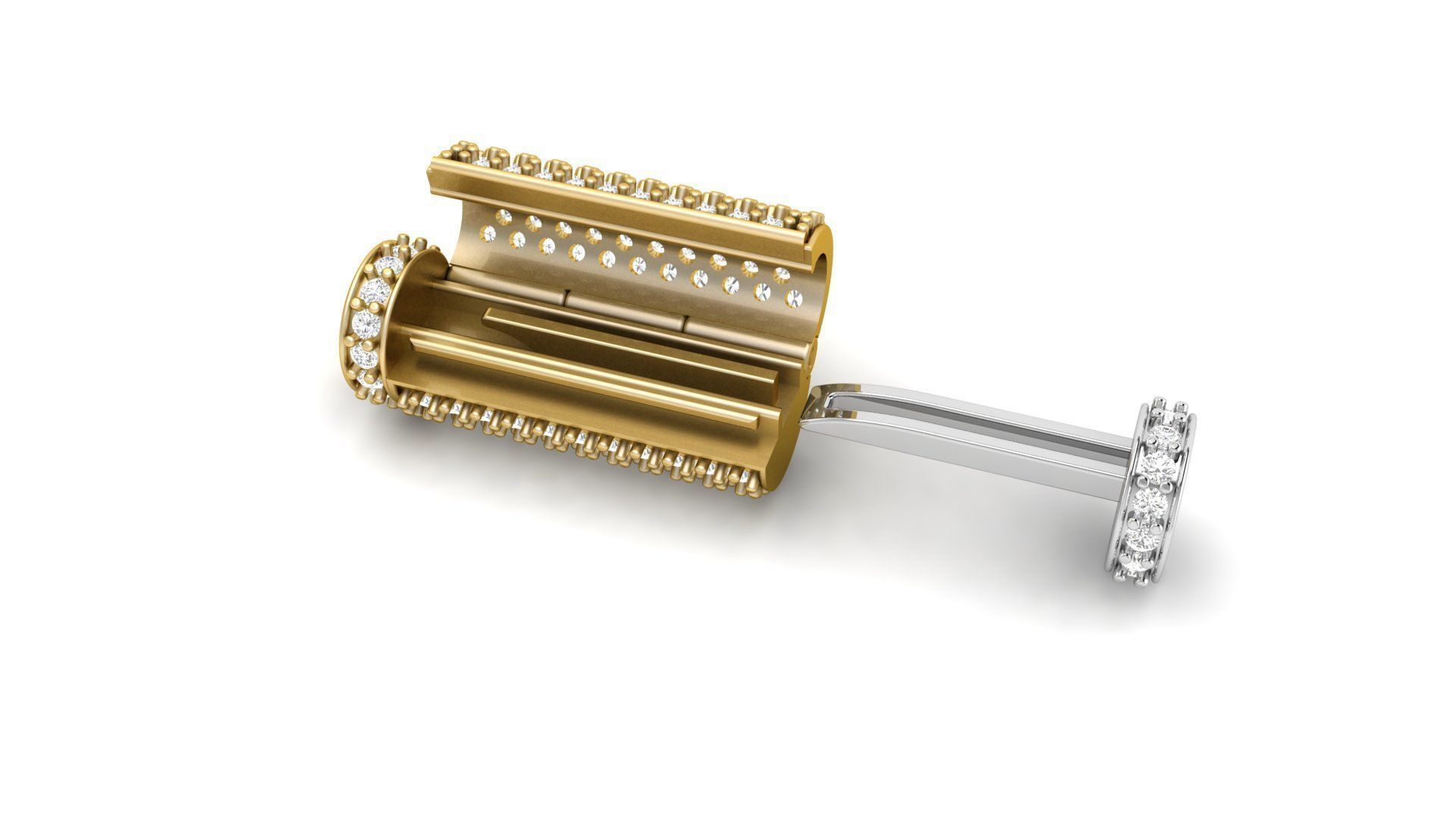 8 mm x 25 mm  Round Flip Diamond Lock Box for Chain and Necklace 3D print model_6