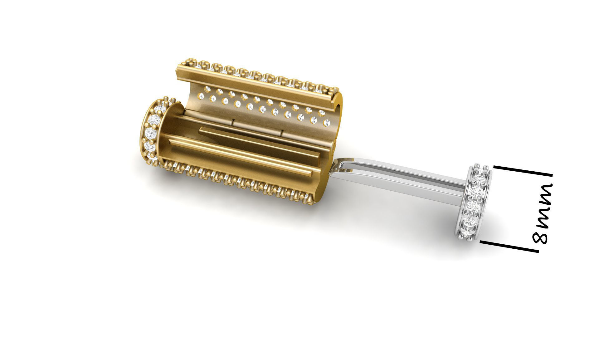 8 mm x 25 mm  Round Flip Diamond Lock Box for Chain and Necklace 3D print model_2