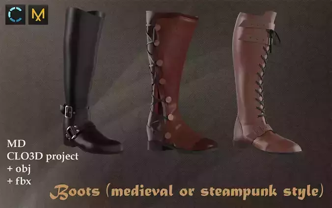 Boots medieval or steampunk style 3D model