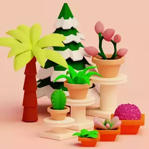 Low Poly Plant cactus in pot