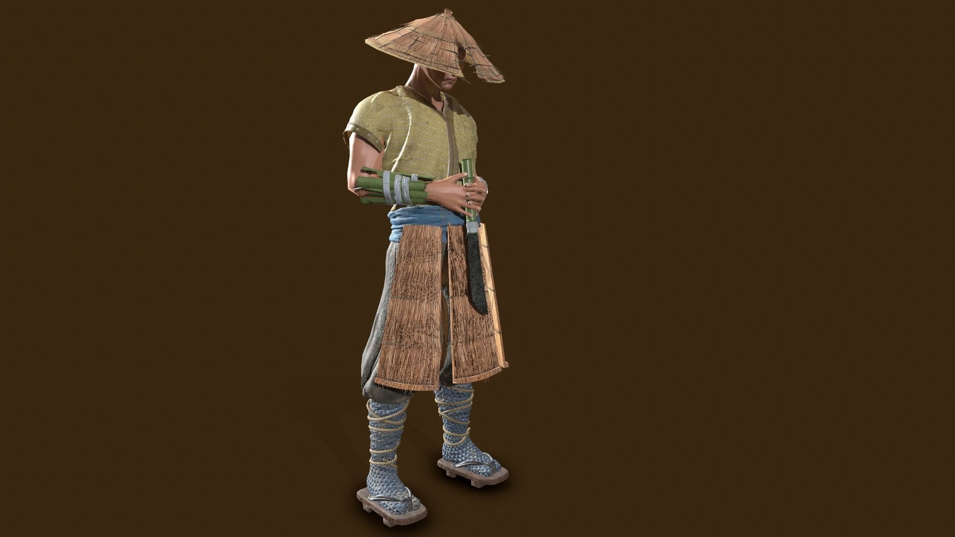 Samurai Peasant Low-poly 3D model_7