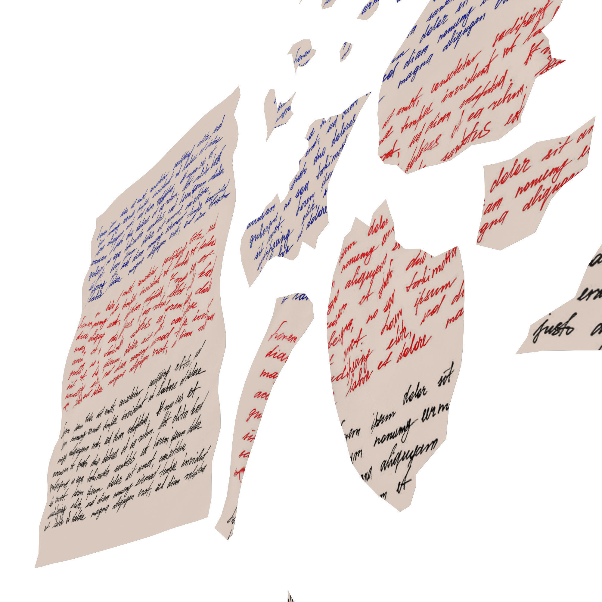 Torn Letter Pieces Low-poly 3D model_4