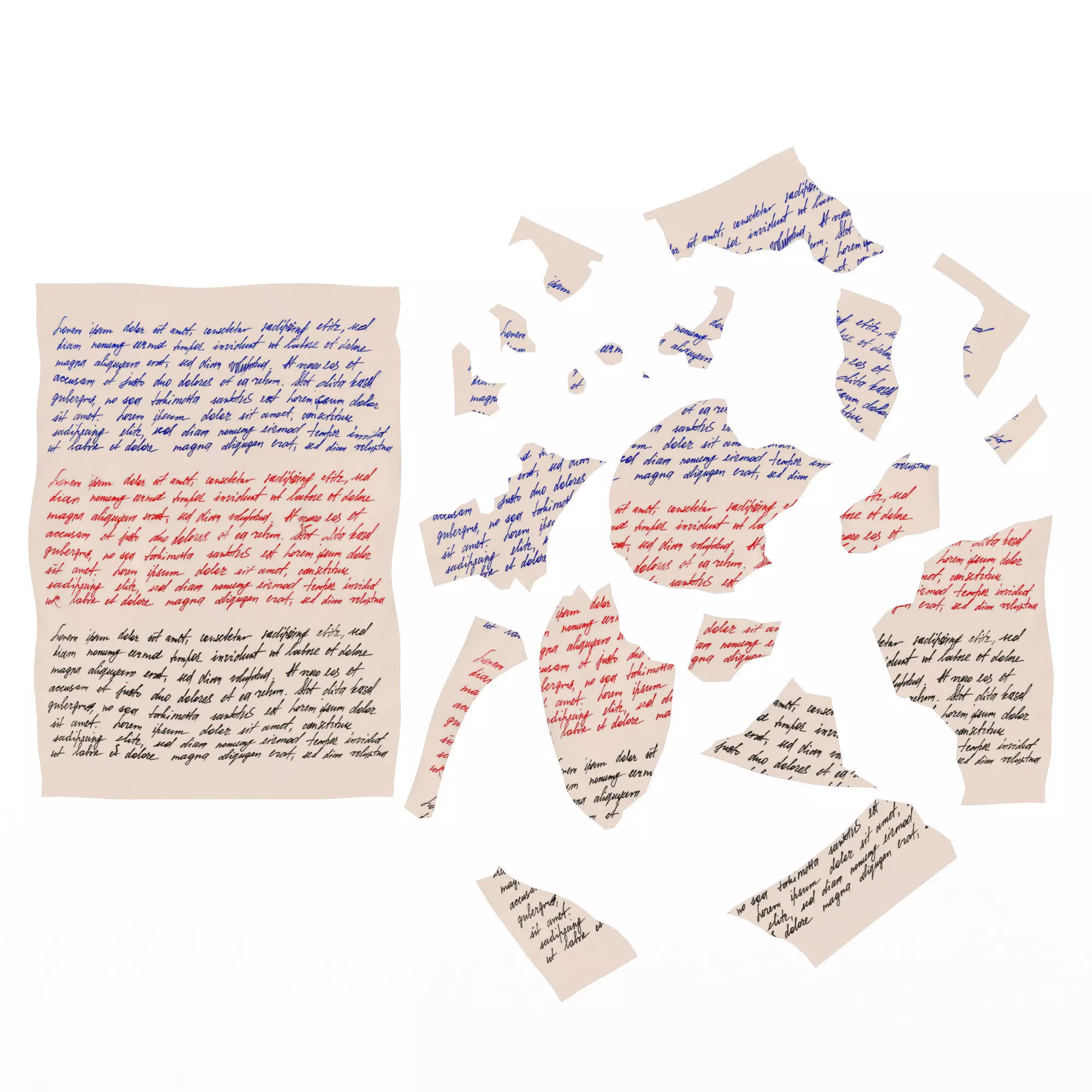 Torn Letter Pieces Low-poly 3D model_0