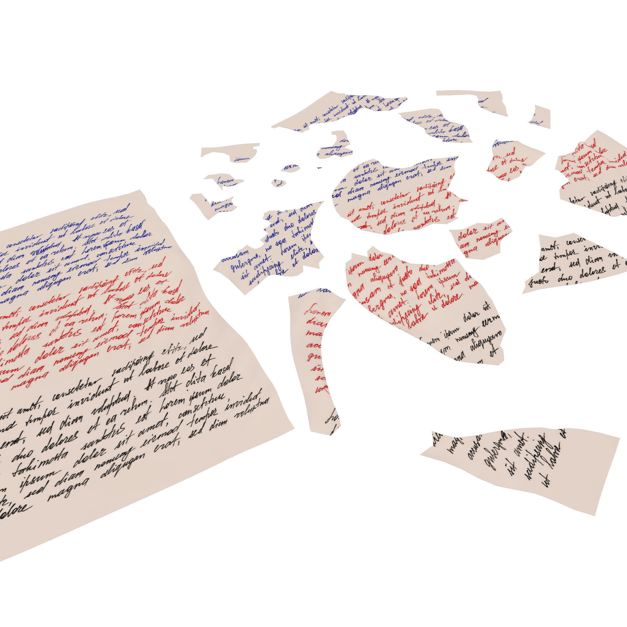 Torn Letter Pieces Low-poly 3D model_5