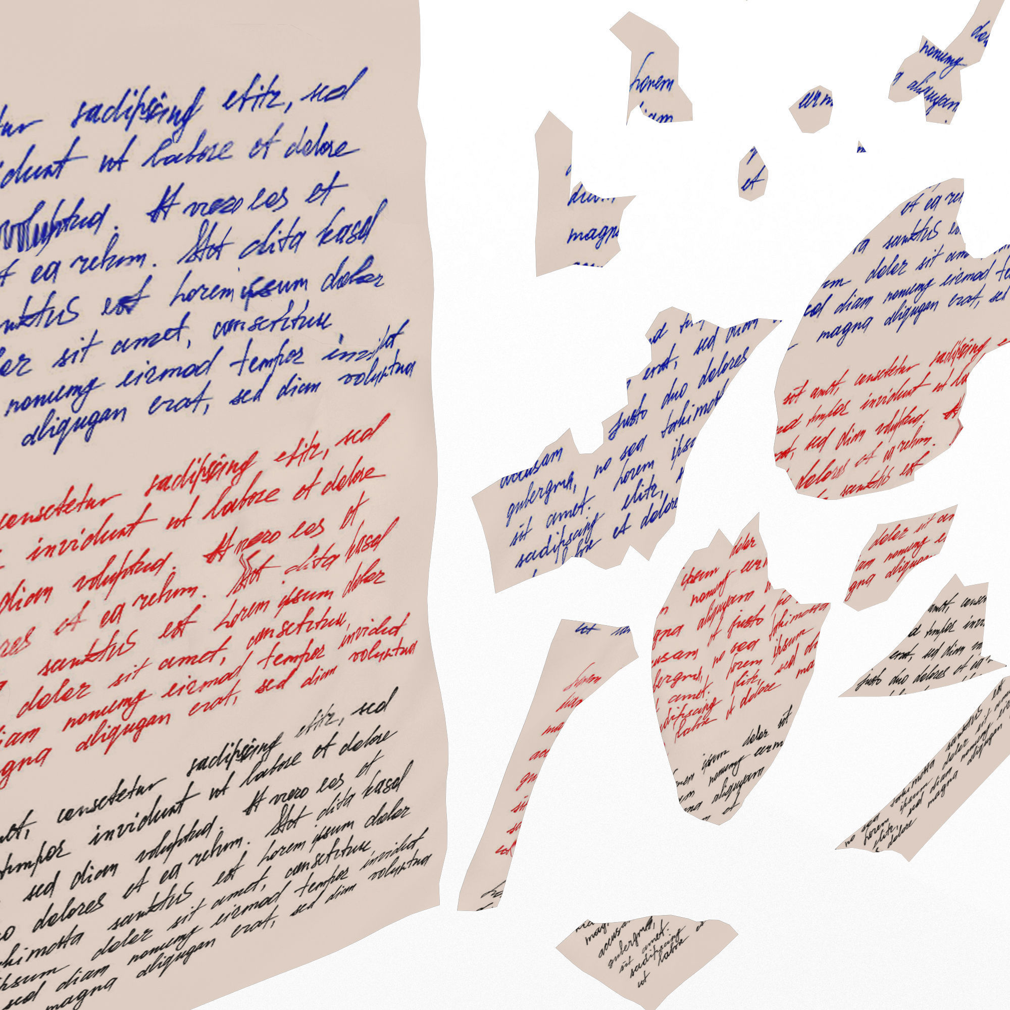 Torn Letter Pieces Low-poly 3D model_1