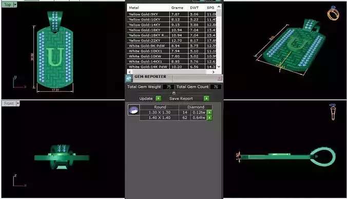 Latter U Diamond Pendant 3d Model