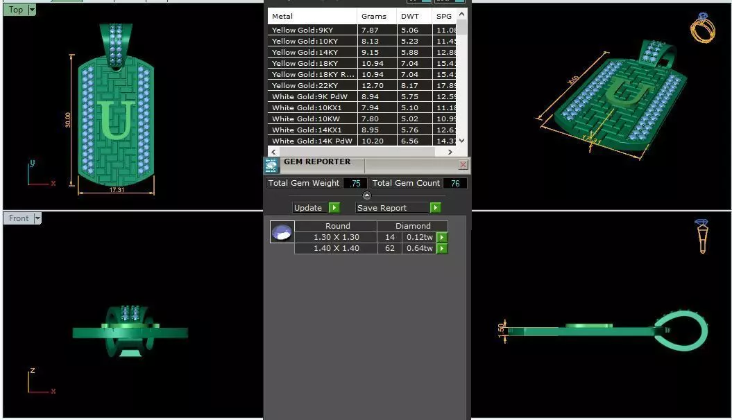 Latter U Diamond Pendant 3d Model 3D print model_0
