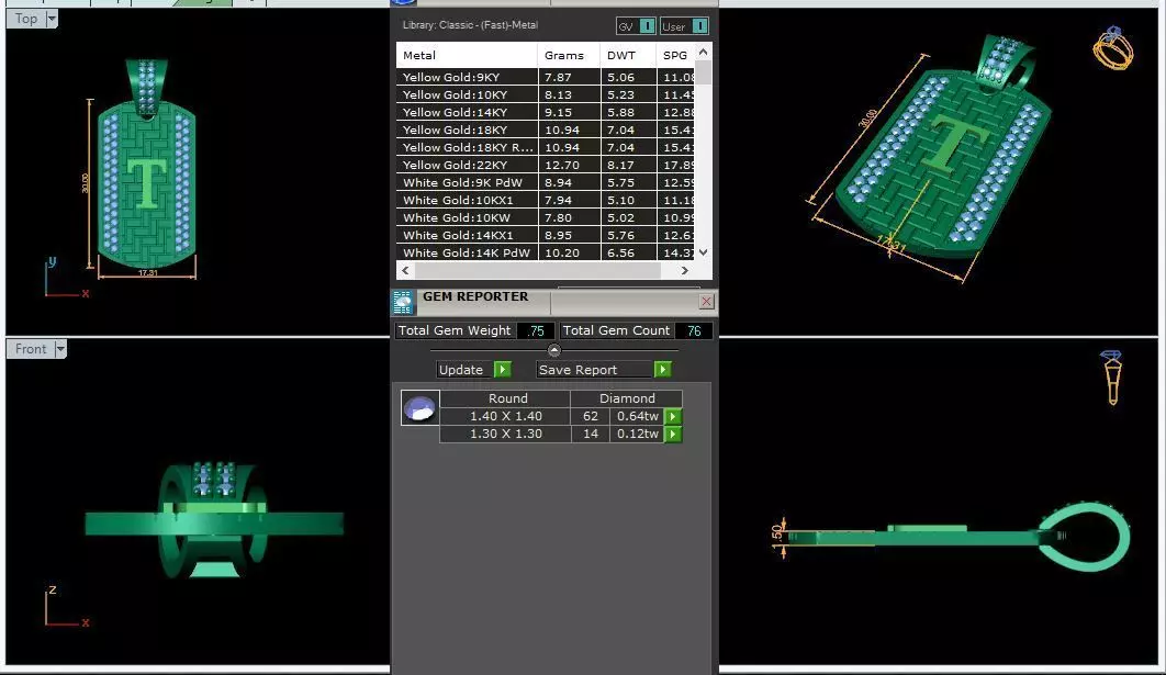 Latter T Diamond Pendant 3d Model 3D print model_0