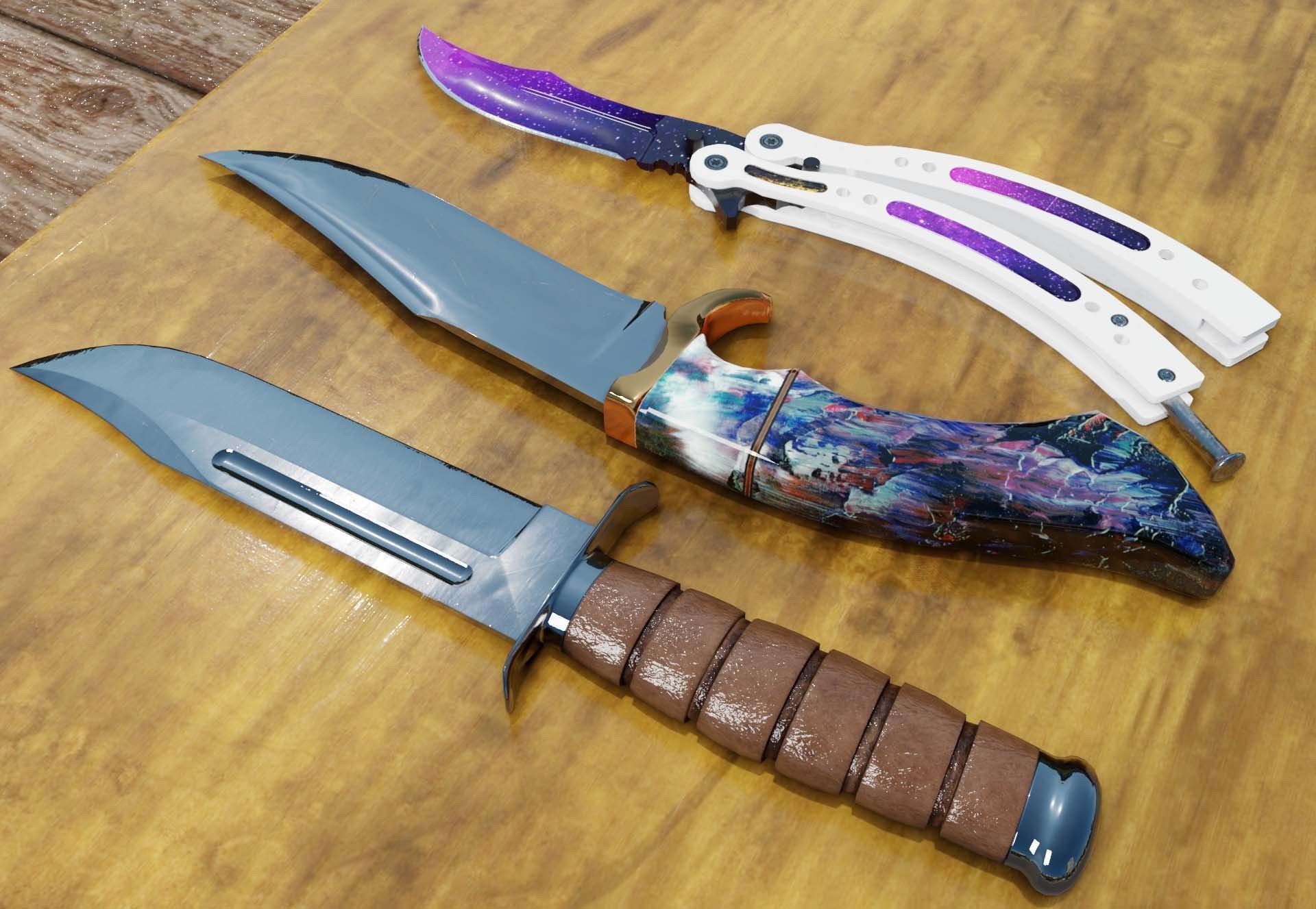 Damascus Kabar Knife Low-poly 3D model_4