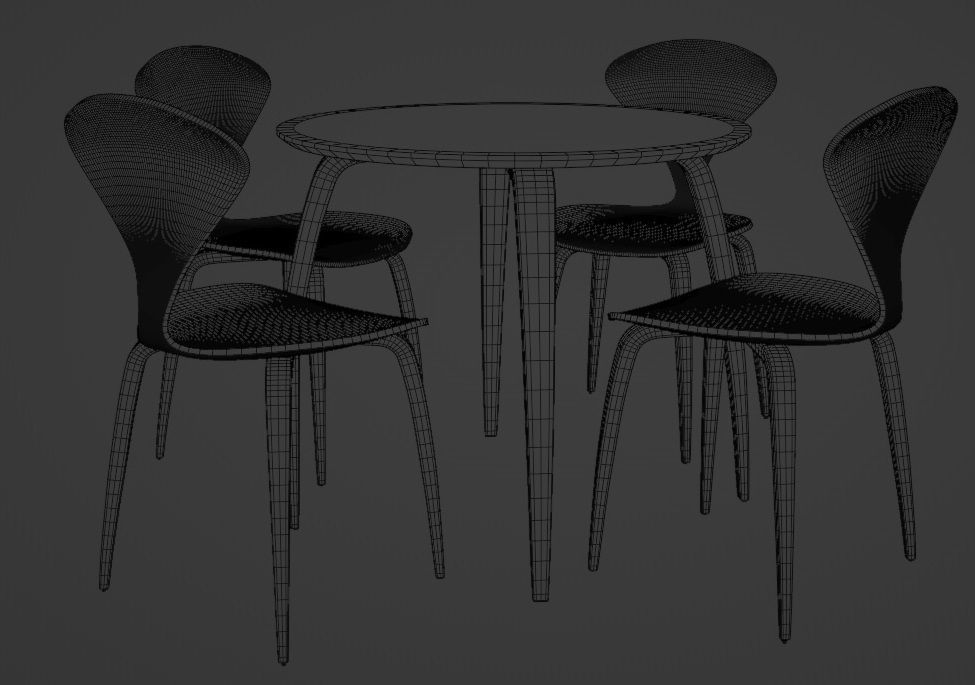 Dining set wooden chair with wood legs 3D model_4