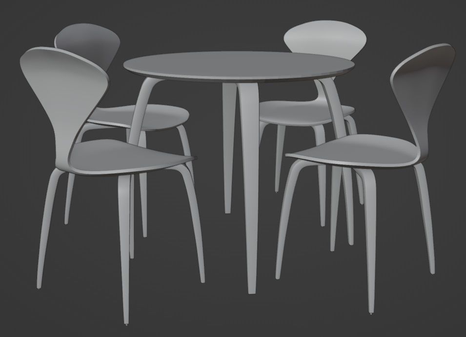 Dining set wooden chair with wood legs 3D model_3