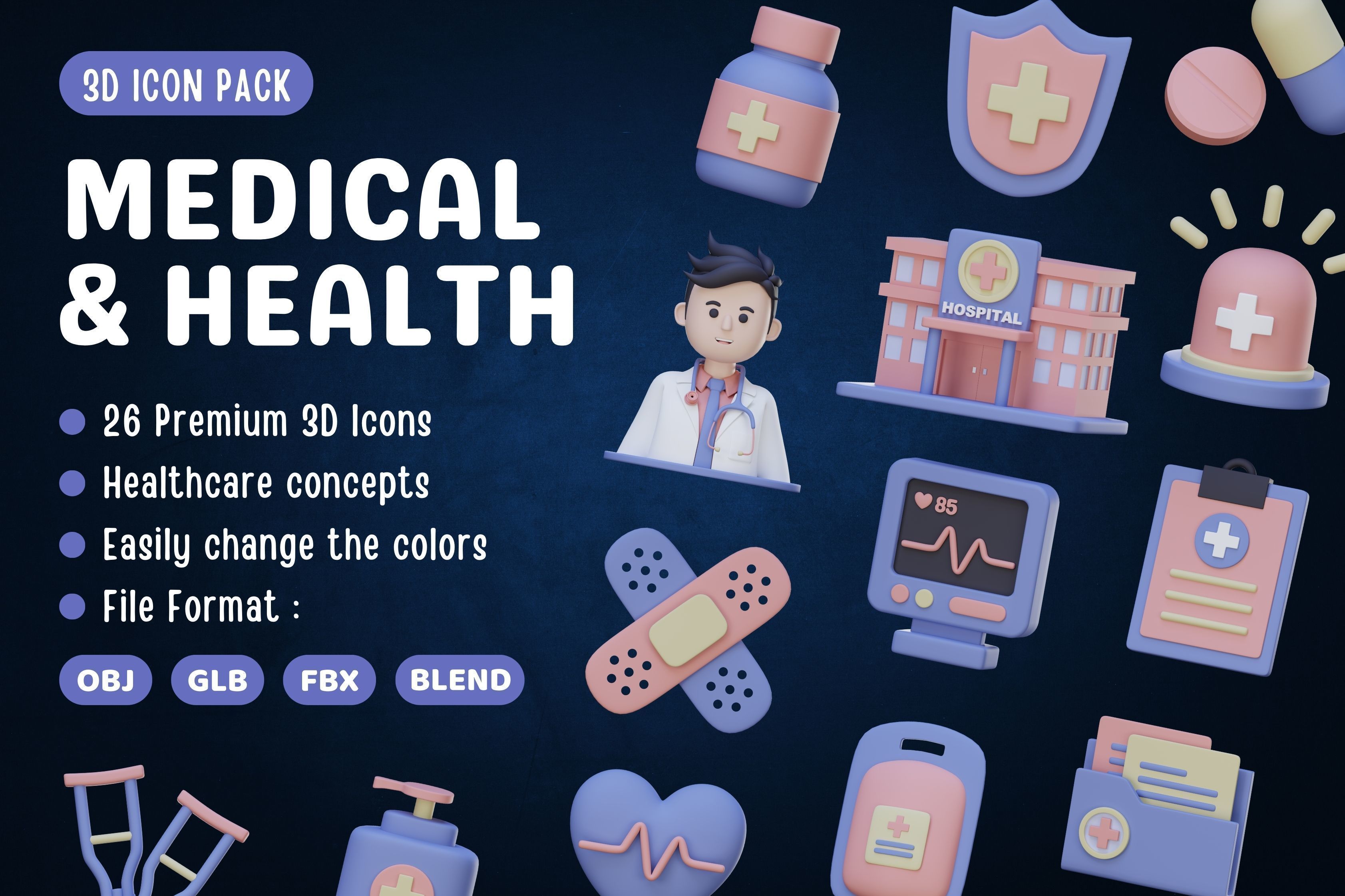 Medical and Health 3D Icon Pack 3D model_2