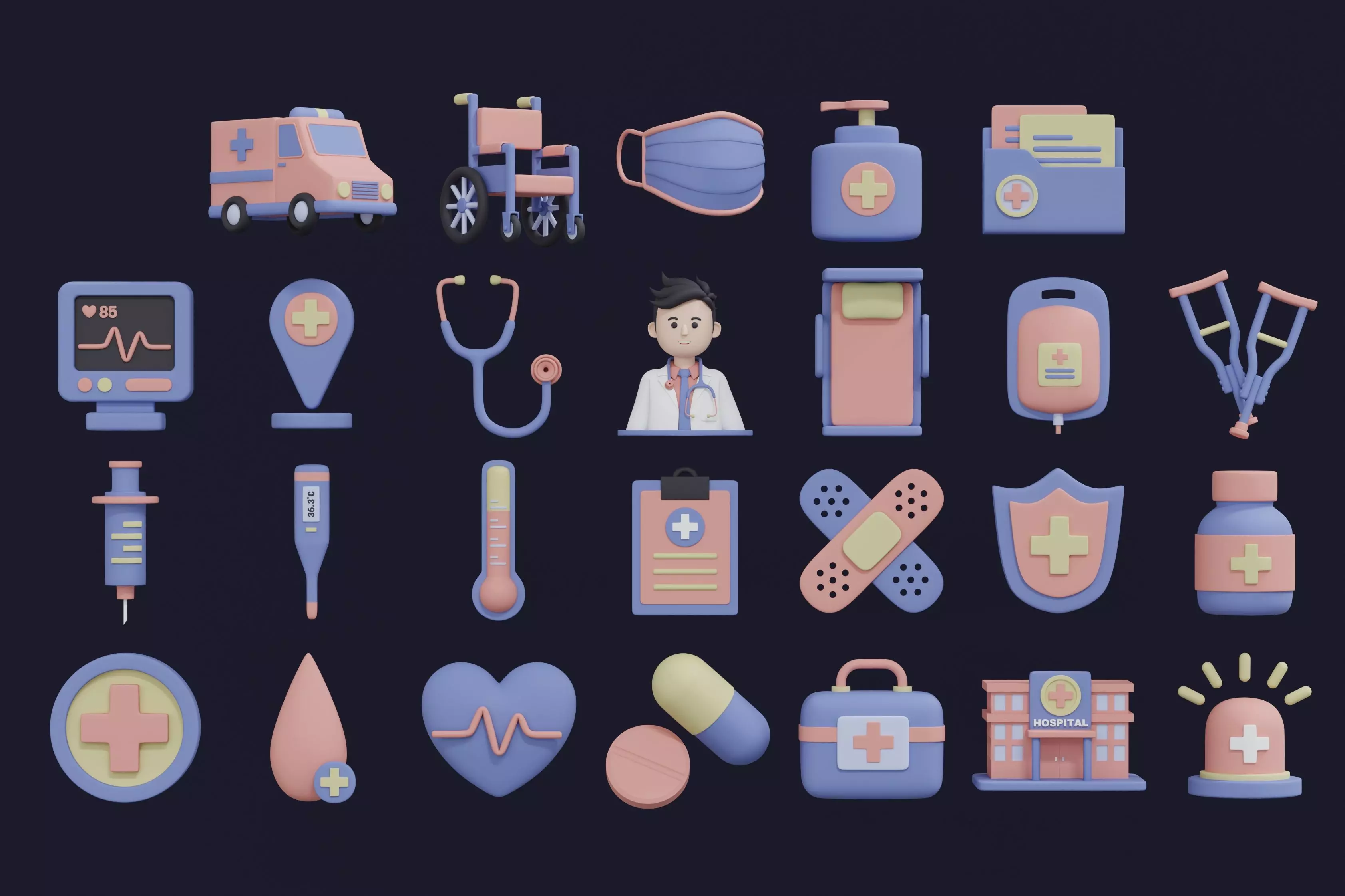 Medical and Health 3D Icon Pack 3D model_0