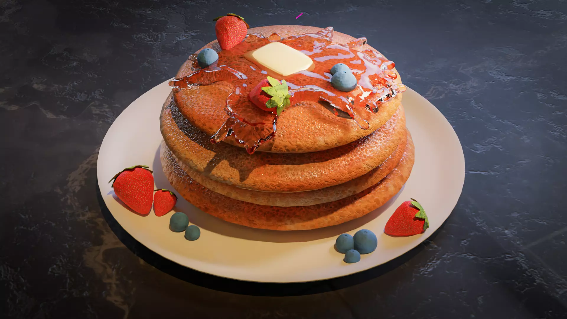 Pancakes stack on plate Low-poly 3D model_0