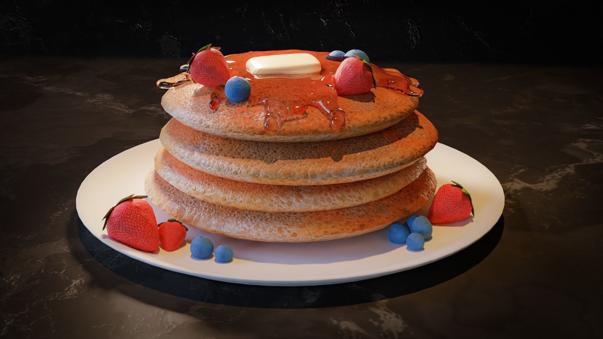 Pancakes stack on plate Low-poly 3D model_1