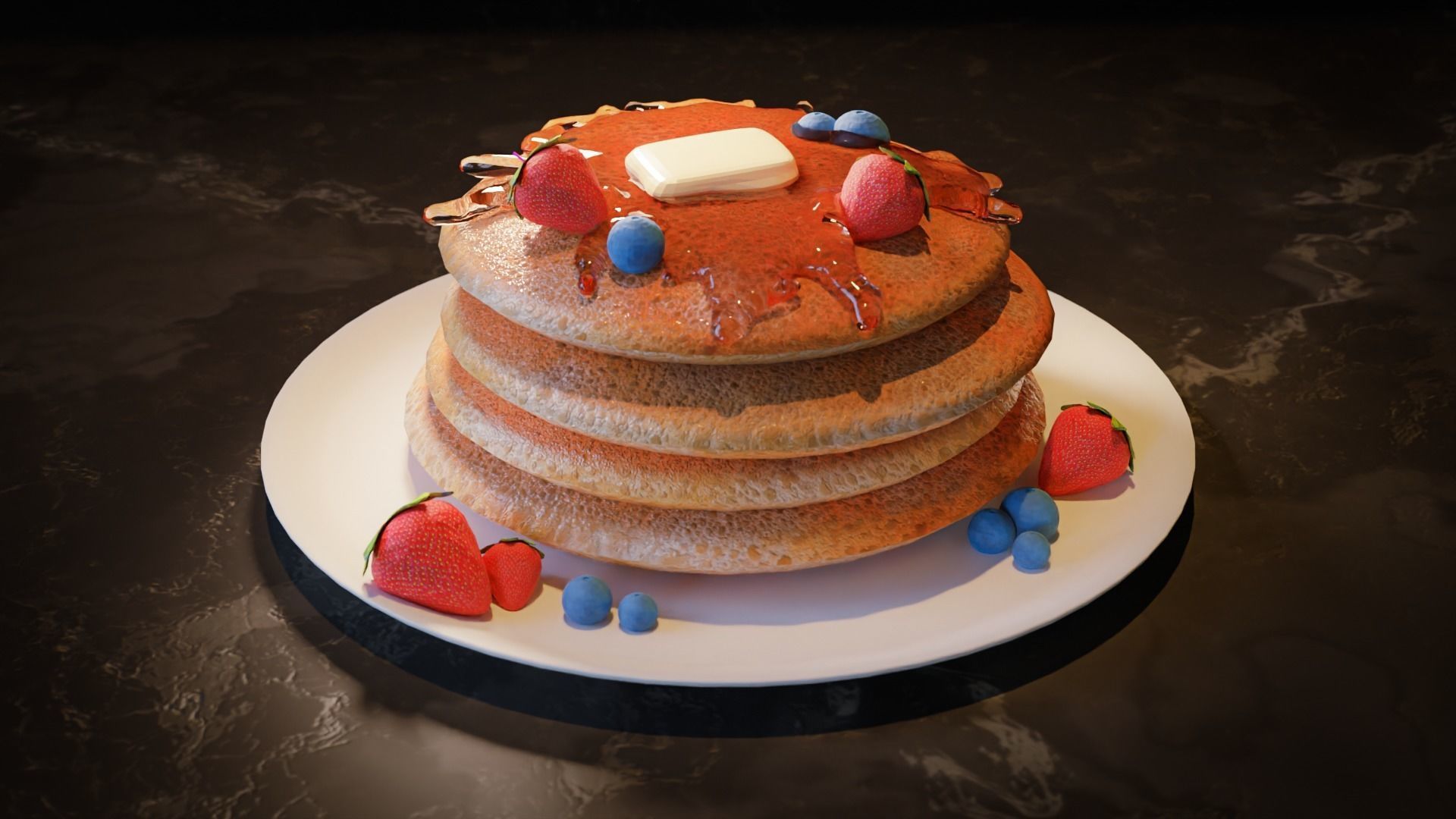 Pancakes stack on plate Low-poly 3D model_2