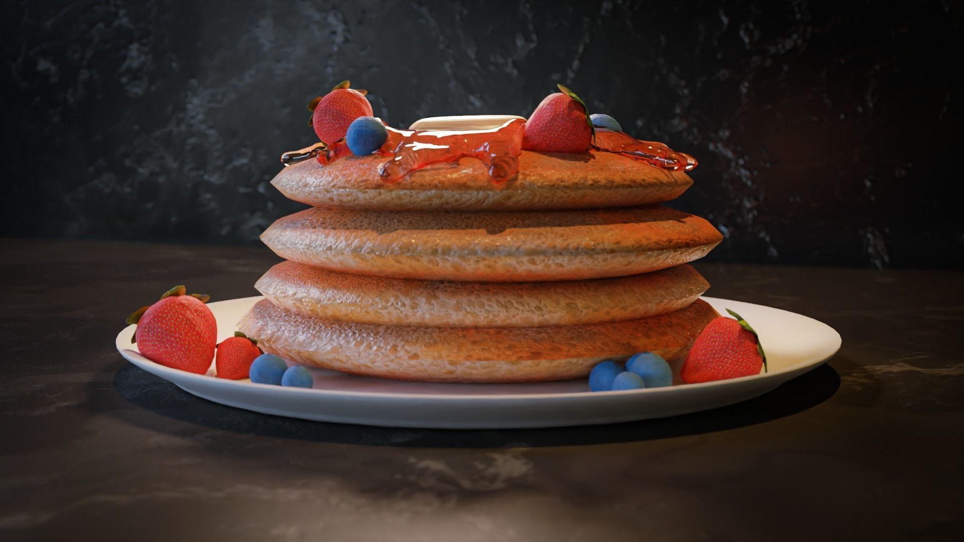 Pancakes stack on plate Low-poly 3D model_3