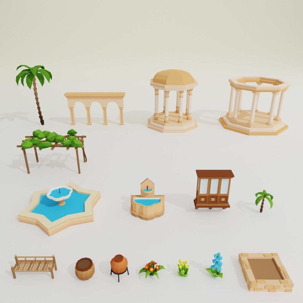 Arabic style set Low-poly 3D model_10