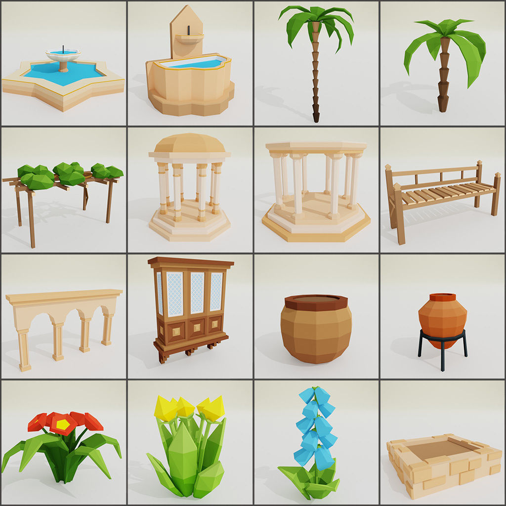 Arabic style set Low-poly 3D model_8