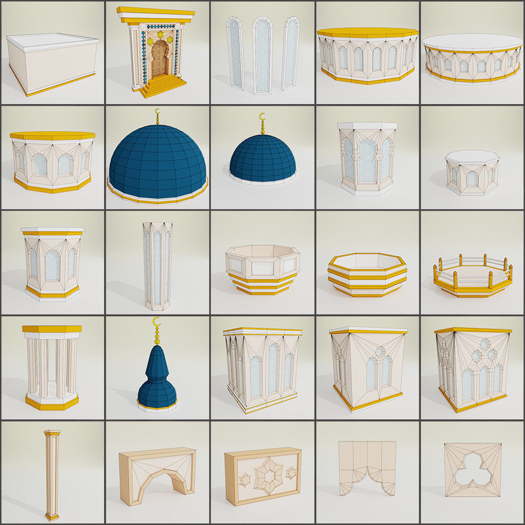 Arabic style set Low-poly 3D model_6