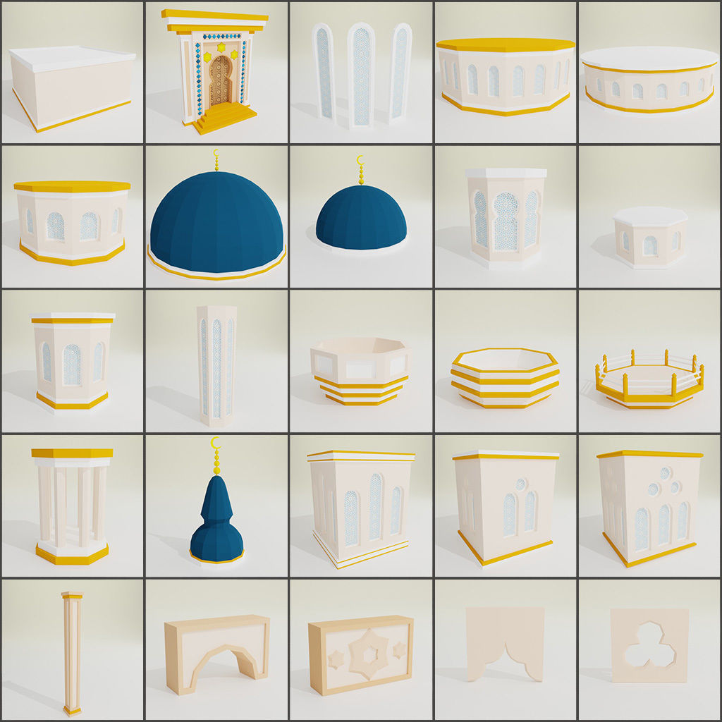 Arabic style set Low-poly 3D model_5