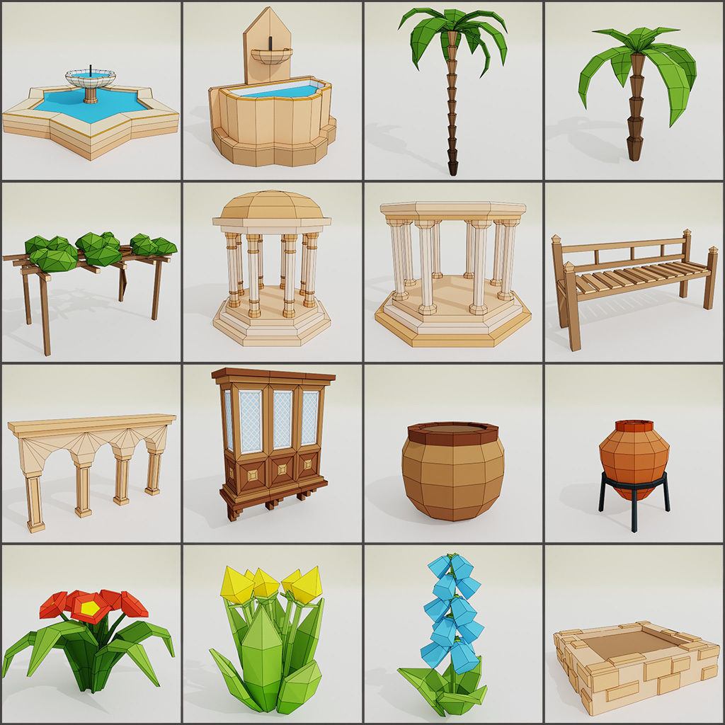 Arabic style set Low-poly 3D model_9