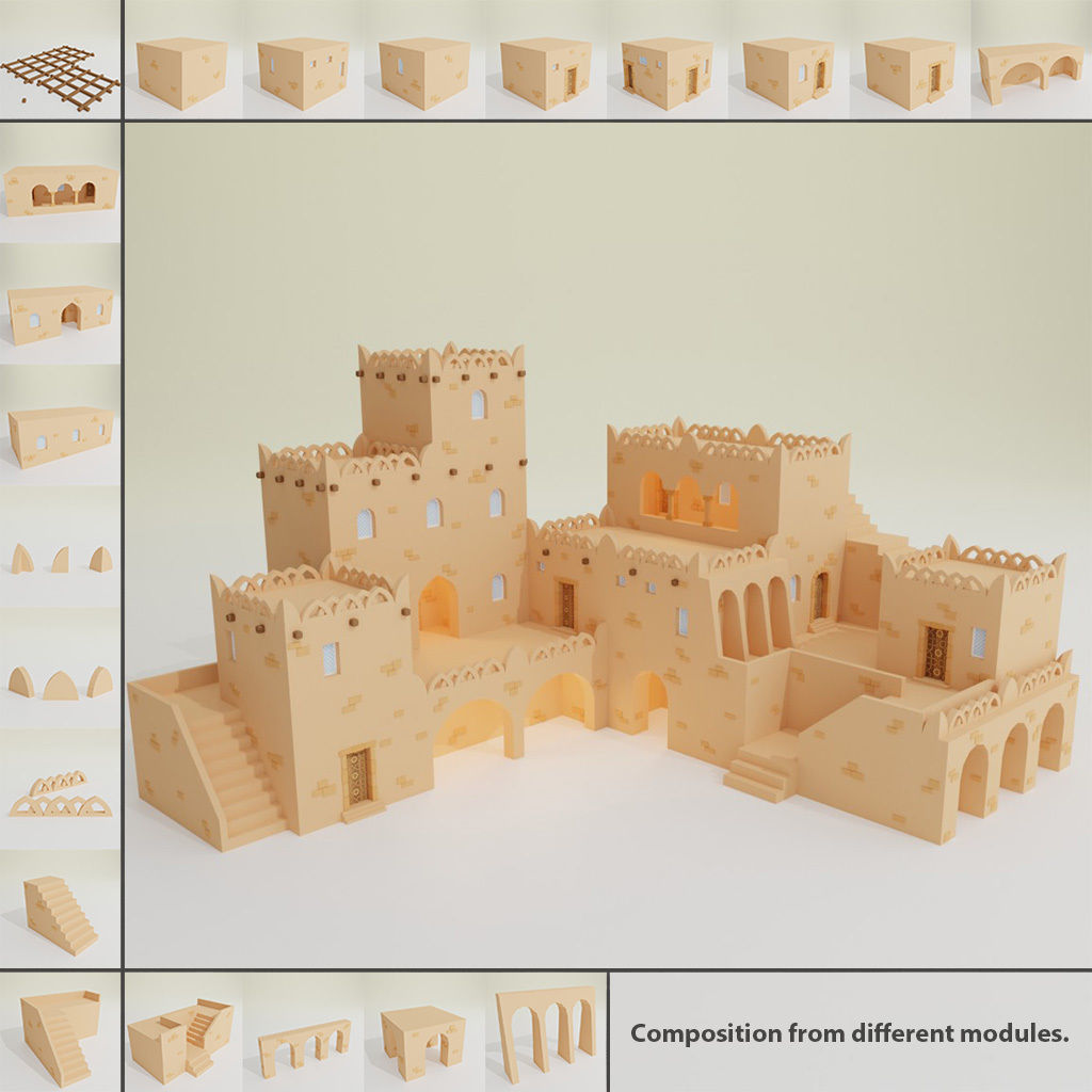 Arabic style set Low-poly 3D model_2