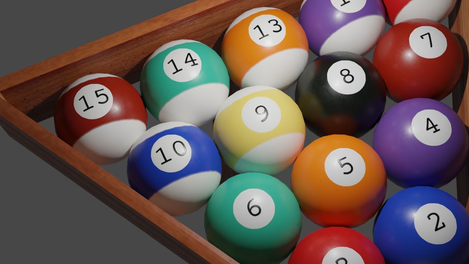 High Quality Pool Set - 16 Balls - Rack - Cue 3D model_3