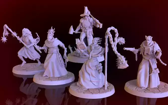 Witchhunter captain and Flaggelants 3D print model