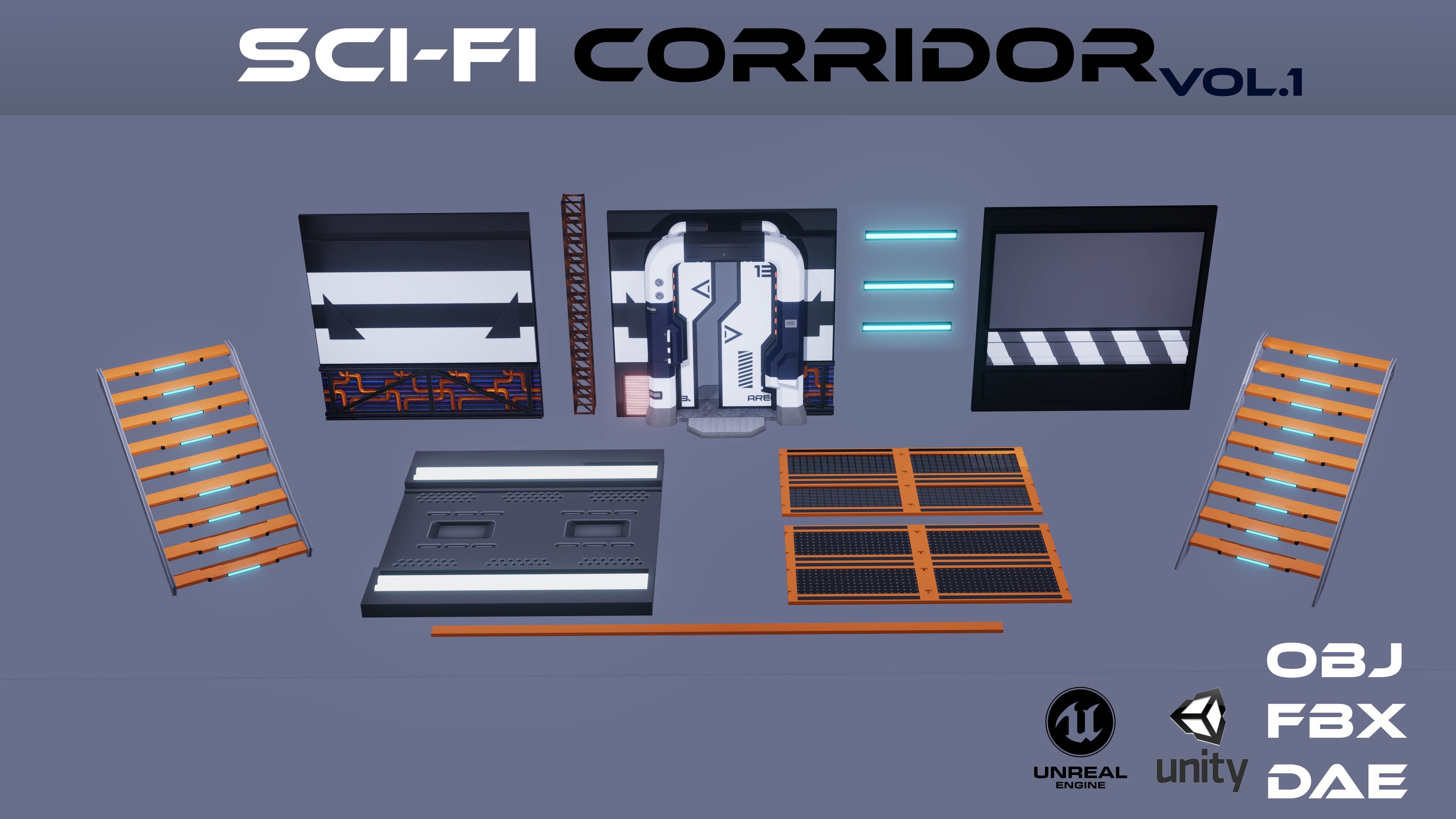 Sci-Fi Corridor pack1 3D model_1