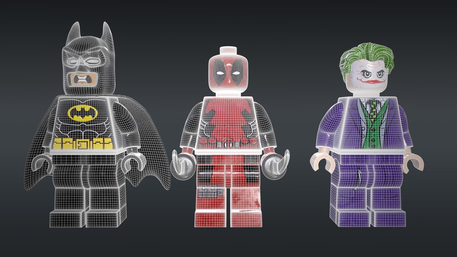 LEGO Minifigure 3D model - Batman-Joker-Deadpool Low-poly 3D model_9