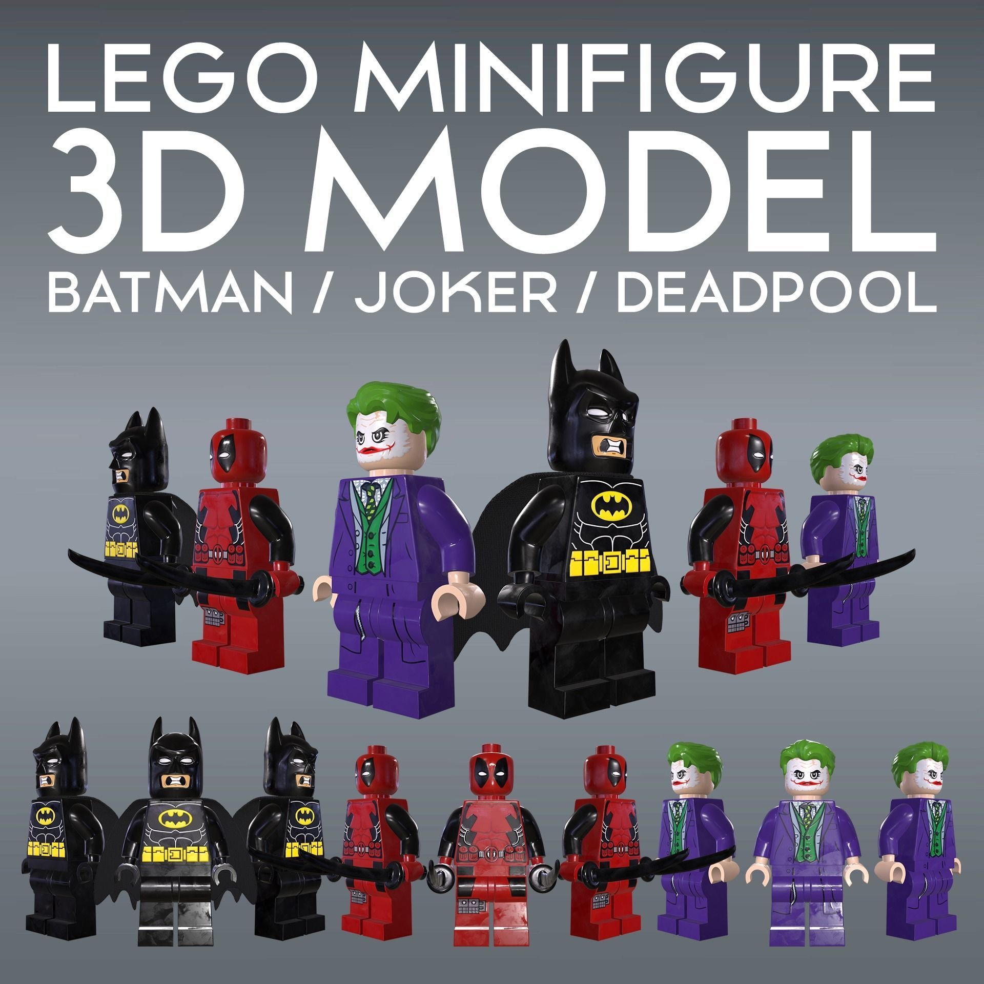 LEGO Minifigure 3D model - Batman-Joker-Deadpool Low-poly 3D model_7