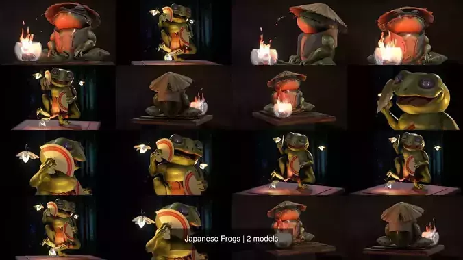 Japanese Frogs 3D Model Collection