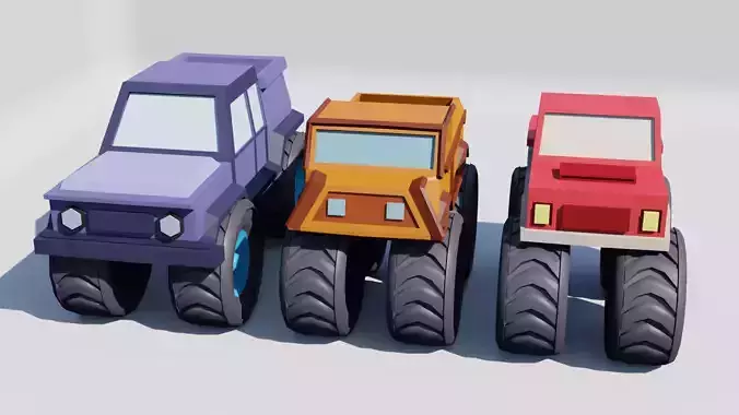 3 Low Poly Monster Car Model 3D model