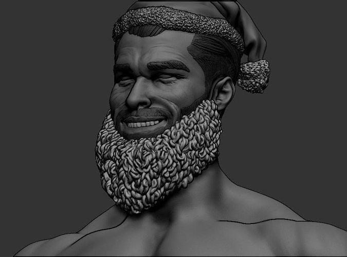 Gigaclaus man with beard wearing santa hat 3D print model