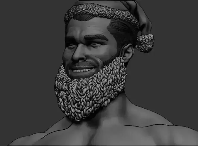 Gigaclaus man with beard wearing santa hat