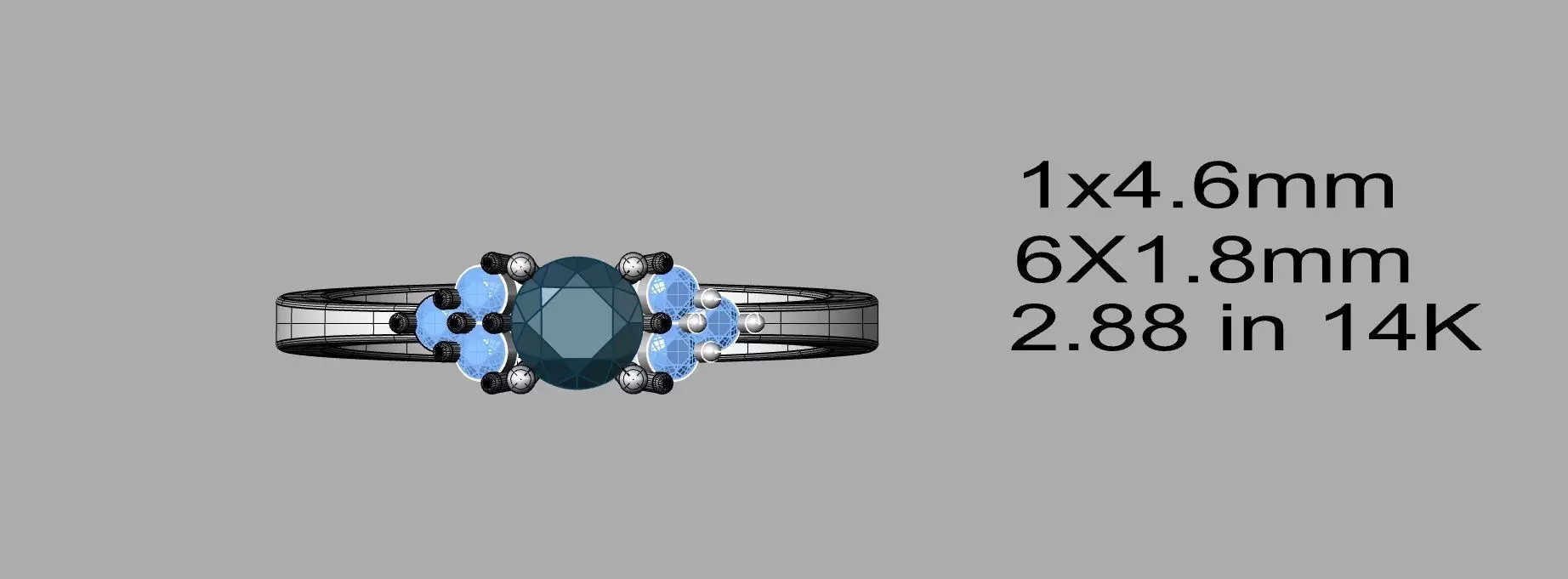 Diamond Ring with Triple side stones 3D print model_0