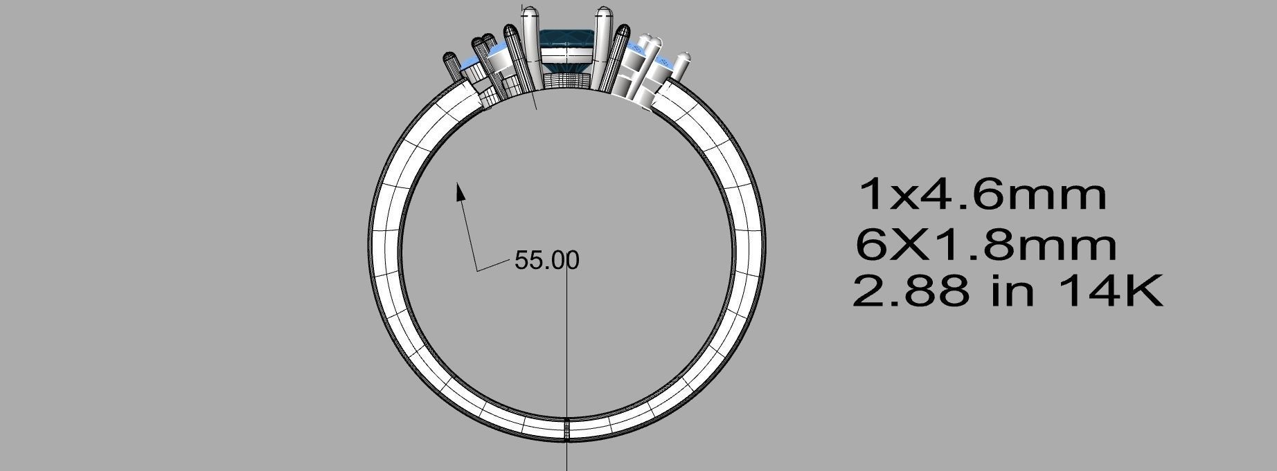 Diamond Ring with Triple side stones 3D print model_1