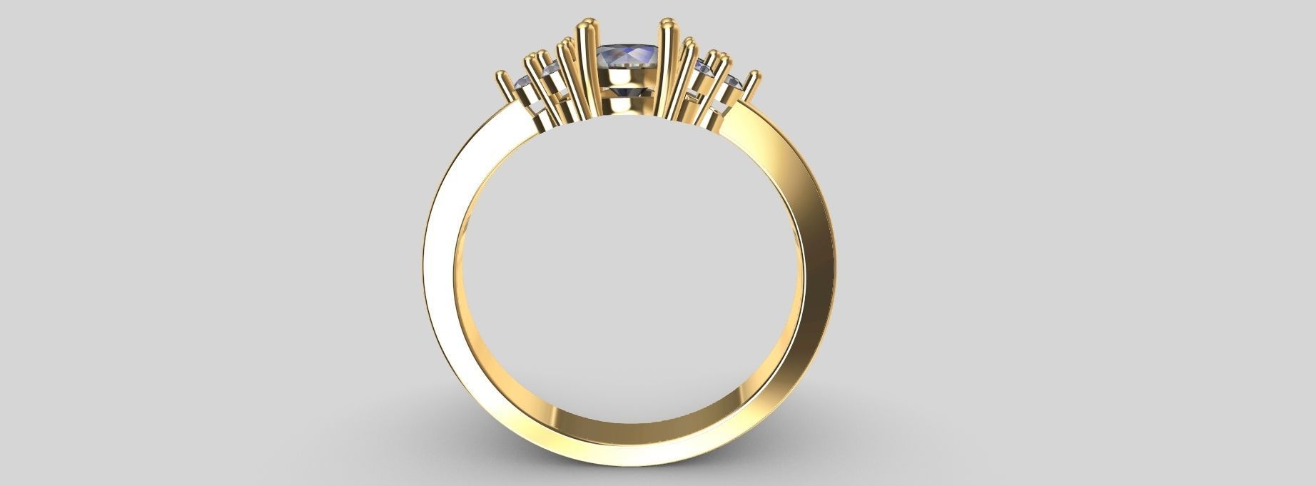 Diamond Ring with Triple side stones 3D print model_3
