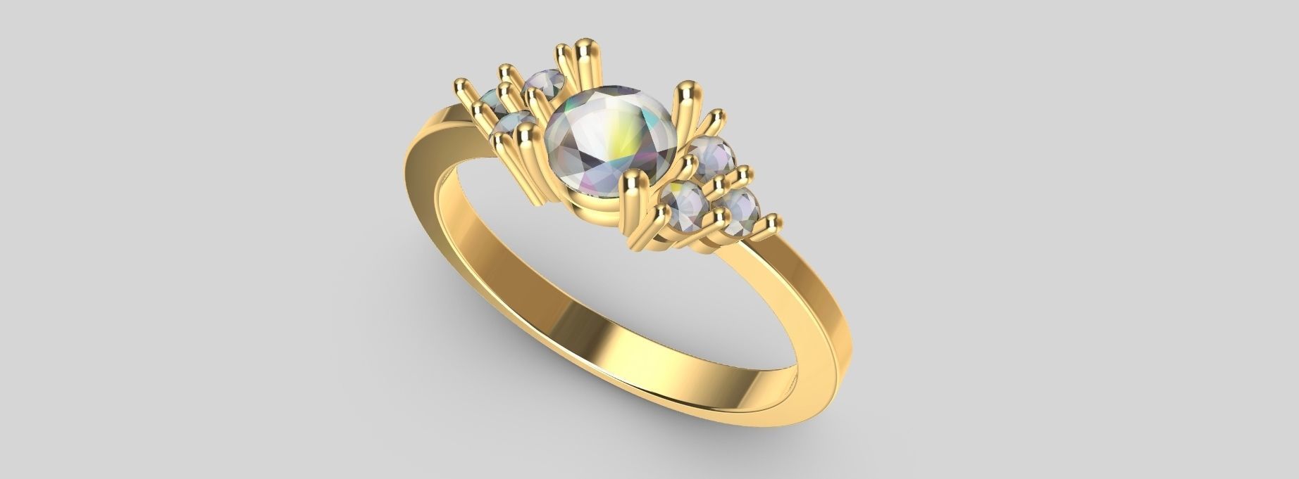 Diamond Ring with Triple side stones 3D print model_2