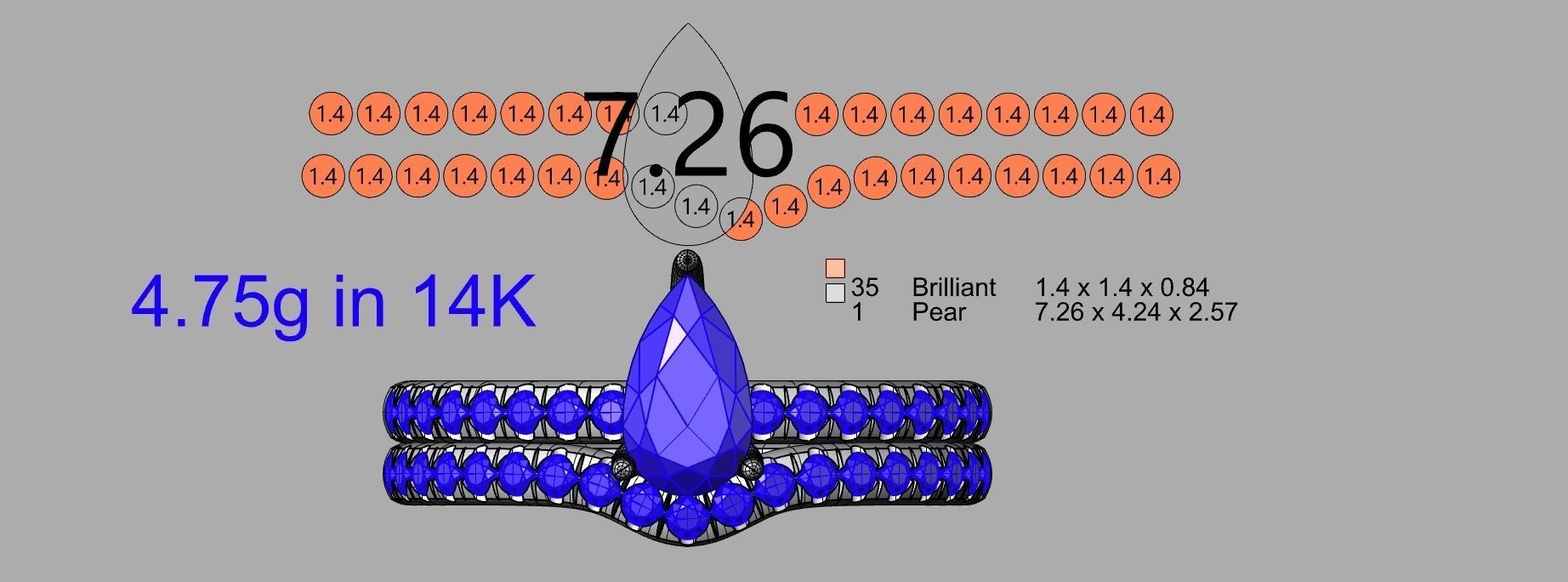 Pear engagement ring with Shadow ring  3D print model_2