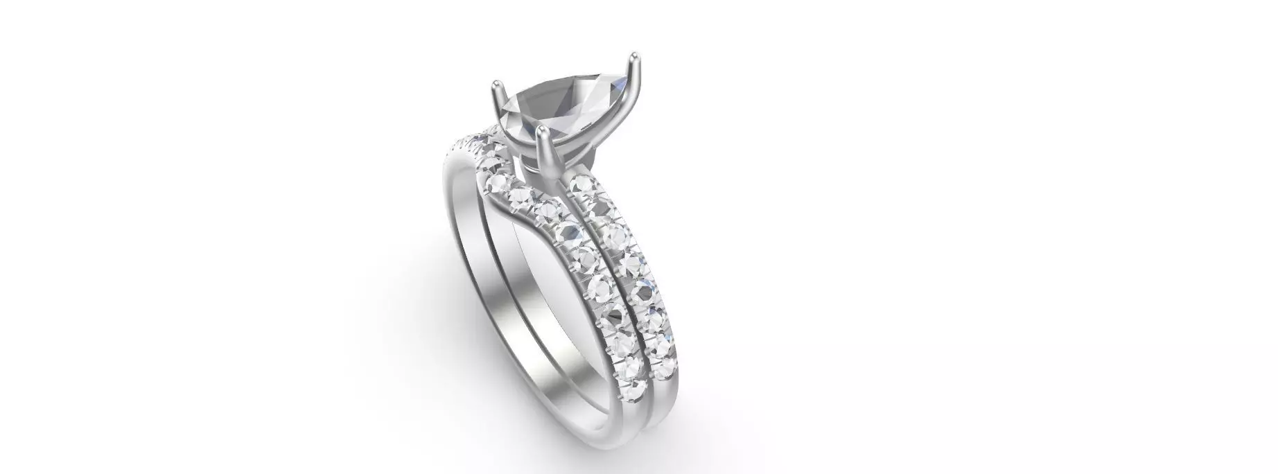 Pear engagement ring with Shadow ring  3D print model_0