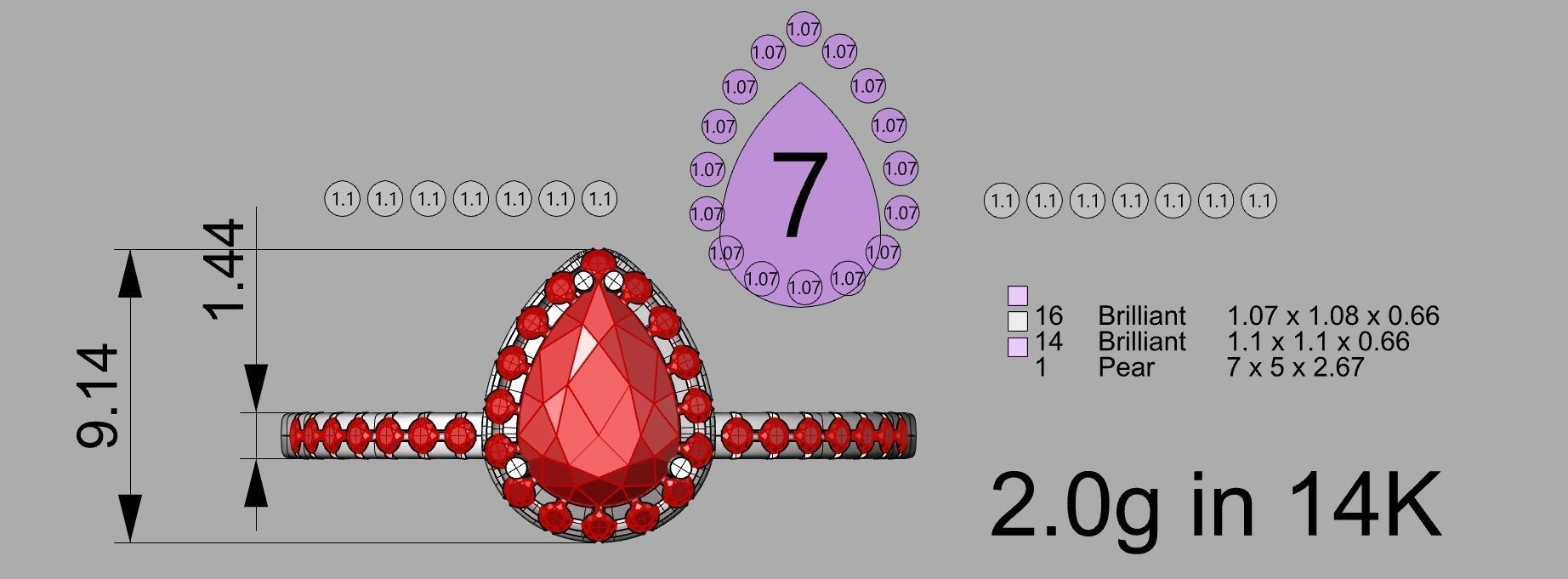 pear 7X5 ring halo ring  3D print model_3